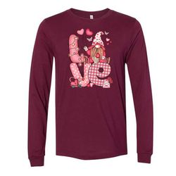 valentine long sleeve tee, cute valentine gnome, love valentines gnome design on premium unisex long sleeve tee, 3x plus