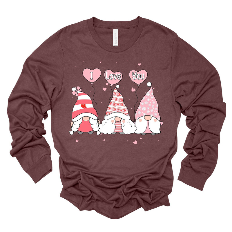 Valentine Long Sleeve Tee, Super Cute Valentine Gnomes, Love You Gnomes Design, premium unisex long sleeve tee, 3x plus size long sleeve.jpg