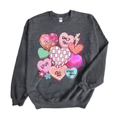 valentine sweatshirt, cute valentine conversation hearts design, gildan heavy blend crewneck sweatshirt, 2x, 3x valentin
