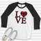 Valentine's Day Raglan, LOVE with Heart in Red and Black Buffalo Plaid Design on premium Raglan 34 sleeve shirt, plus size, 2X, 3X.jpg