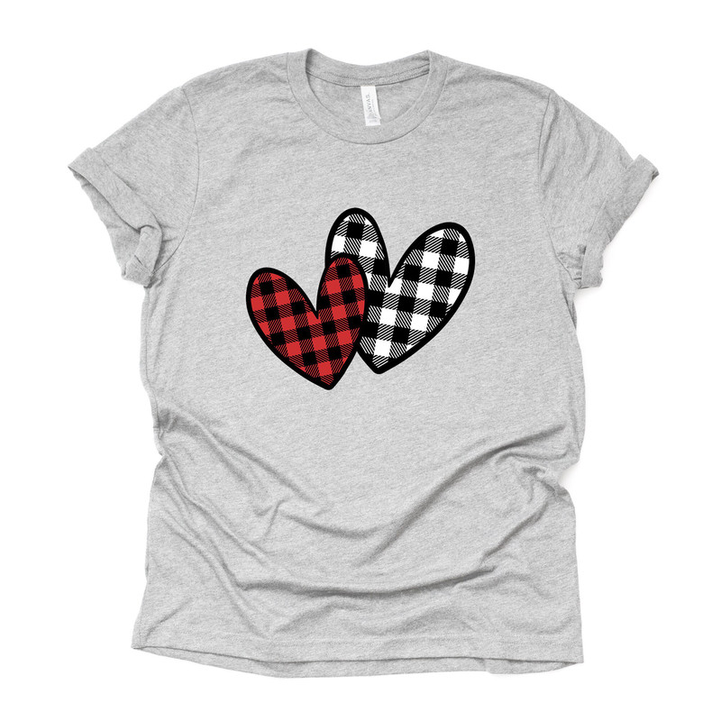 Valentine's Day Tee, Cute Red Plaid and White Plaid Hearts Design on premium unisex shirt, 2 color choices, 2X, 3X, 4X, plus sizes available.jpg