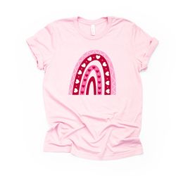 valentines day tee, pink and hearts valentines rainbow design on premium unisex shirt, 2 color choices, 2x, 3x, 4x, plus