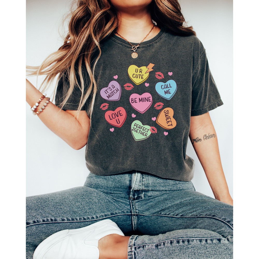 Comfort Colors Valentines Day Shirt, Candy Hearts Shirts, Conversation Hearts Shirt, Be Mine Shirt, Gift For Her, Retro Couple Valentine Tee 1.jpg