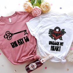 love lock love key shirt, valentines day shirt, matching shirts, love shirt, key to my heart shirt, couple shirts, his