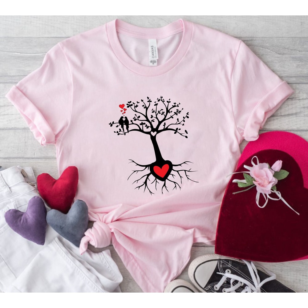 Valentine Tree Shirt, Valentines Day Shirt, Valentine Day Gift, Cute Valentine Shirt, Two Birds In Love On Tree Shirt, In Love Couple Shirt.jpg