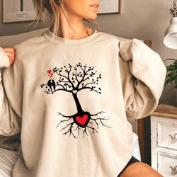 valentine tree sweatshirt, valentines day sweatshirt, valentine day gift, cute valentine, two birds in love on tree, in