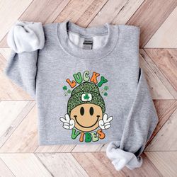 lucky vibes shirt, funny smiley faces lucky shirt, shamrock shirt, cute womens st patricks day shirt, irish shirt, st pa