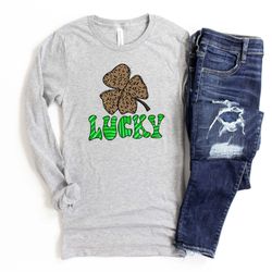 lucky shamrock shirt, leopard print shamrock shirt, leopard clover shirt, st patricks day shirt, patricks day shirt, st