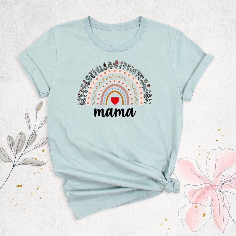 Mama Shirt, Mom Shirt, Rainbow Mama Shirt, Mothers Day Shirt, Pregnancy Announcement Shirt, Birthday Gift Mom, New Mom Shirt, Floral Mom Tee.jpg