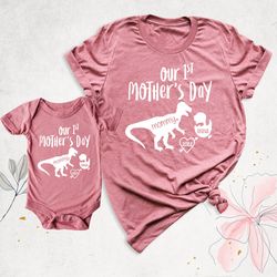 our first mothers day shirts, matching mommy and me shirt, personalized mothers day shirt, dinosaur mommy baby outfits,