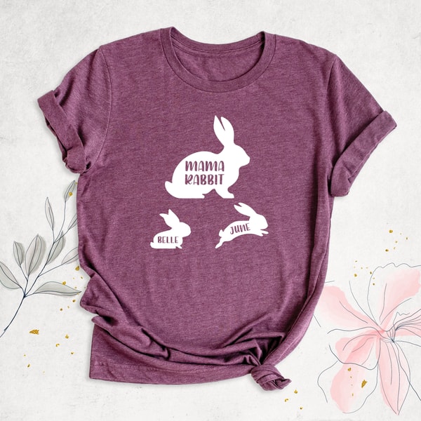 Personalized Bunny Mama Shirt, Rabbit Mama T-Shirt, Mom Shirt with Kids Names, Mom Birthday Gift Shirt, Mother's Day Shirt, Mom Easter Shirt.jpg