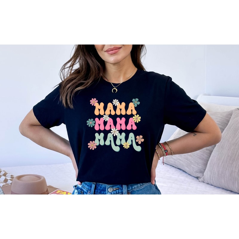 Mama Tshirt, Mama Floral Tshirt, Cute Mom Shirt, Mama Flowers Gift Tee, Floral Print Mother's Day Gift Tee, Birthday Gift for Mom Shirt 1.jpg