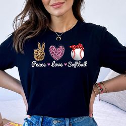 peace love softball tshirt, peace love softball mom leopard funny tshirt, softball tshirt, baseball gift tee