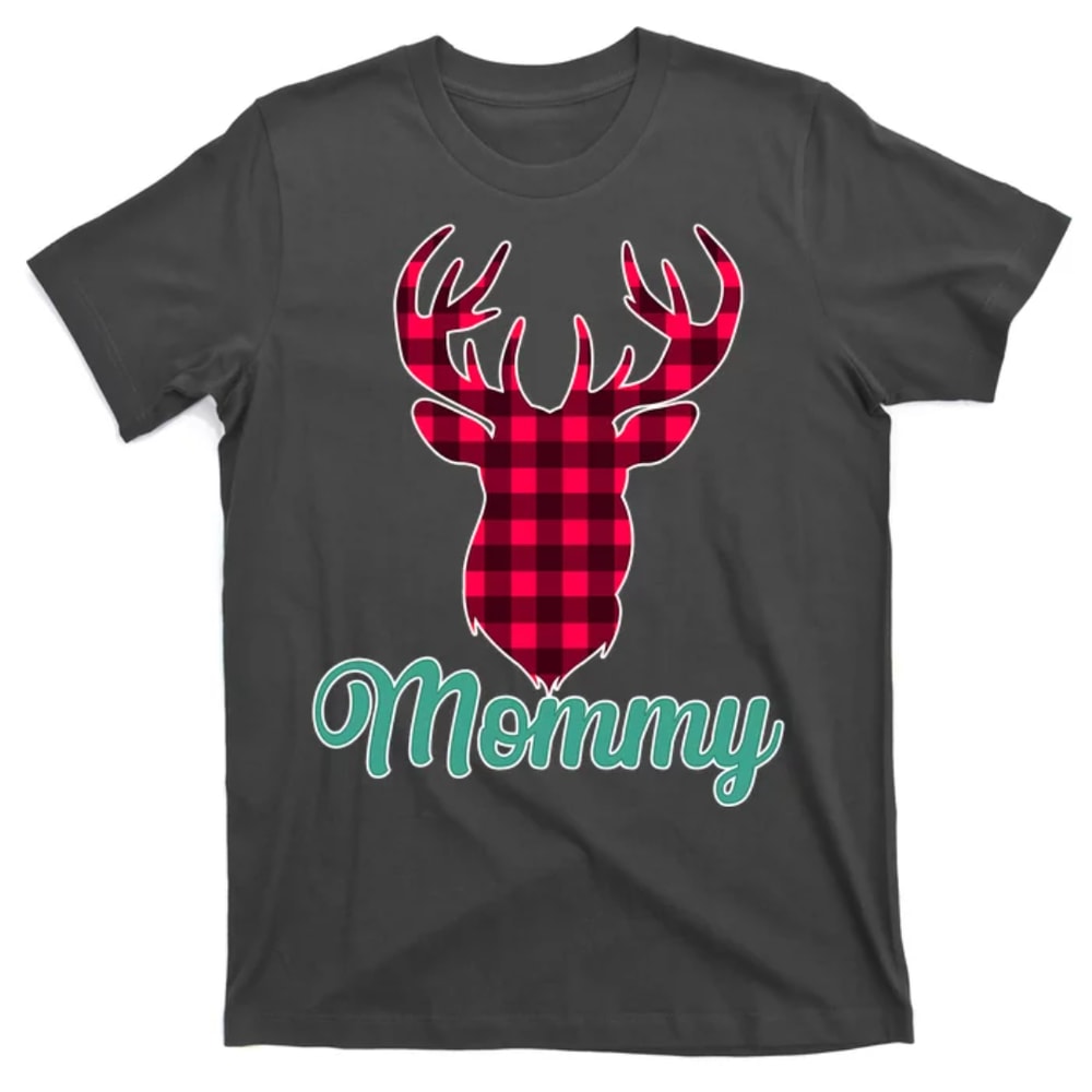 TeeShirtPalace Matching Holiday Family Plaid Reindeer Mommy T-Shirt.jpg