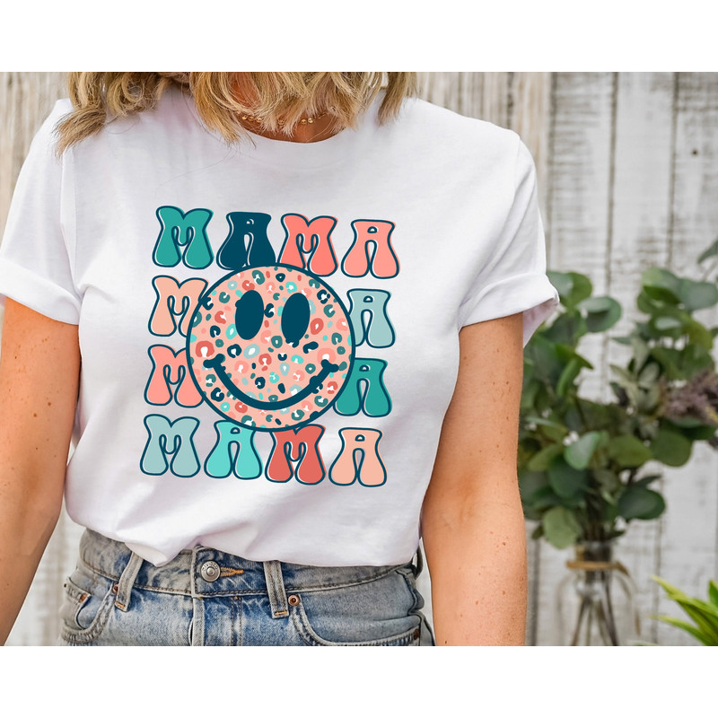Leopard Mama Shirt, Retro Smiley Face Mama Shirt, New Mom Gift for Mom, Mother's Day Gift, New Mom Shirt, Trendy Shirt, Women Shirt.jpg