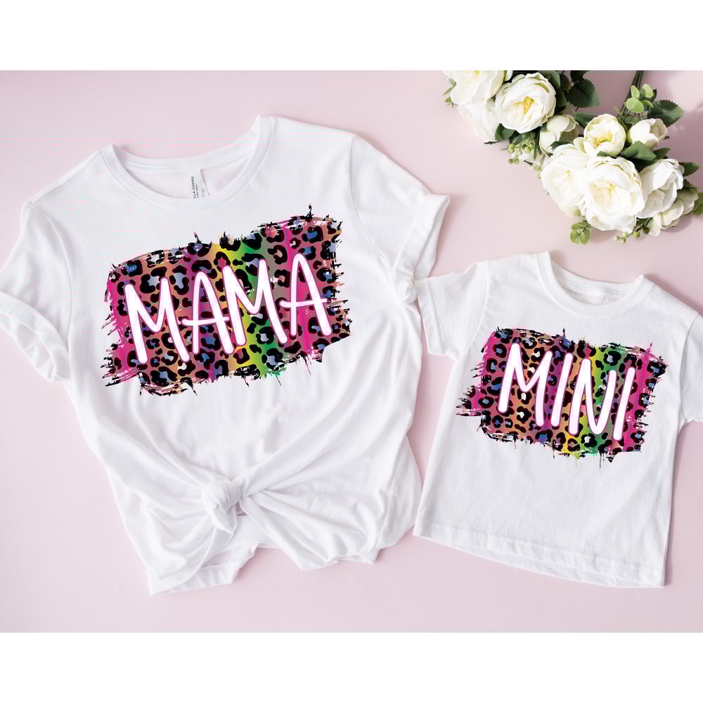 Leopard Rainbow Mama Shirt, Leopard Rainbow Mini Shirt, Mama Mini Matching Shirt, Blessed Mama Shirt, Mom Life Shirt, Mama Mini Outfit.jpg