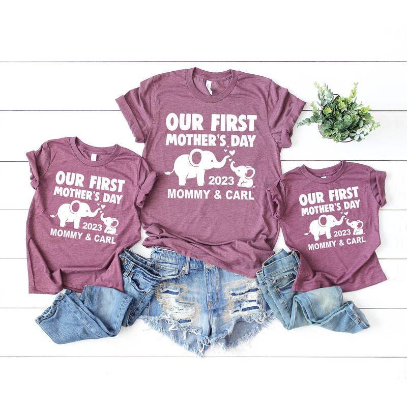 Mommy and Me First Mothers Day Shirt, Matching Mom and Baby Tshirt Bodysuit, Our First Mothers Day Mom Son and Daughter Matching Outfit.jpg