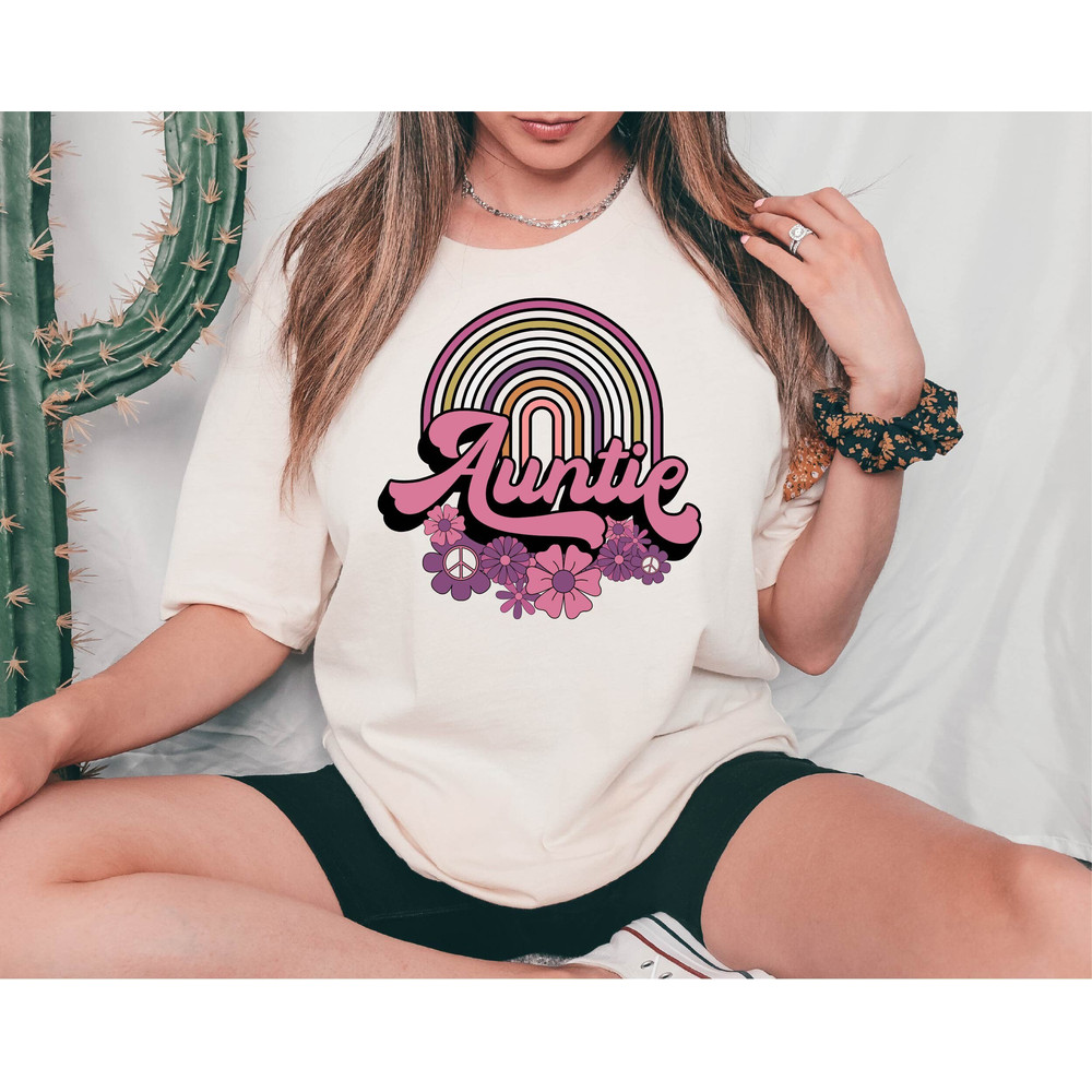 Auntie Shirt, Retro Auntie Tshirt, Auntie Groovy Flower Tshirt, Auntie Flowers Rainbow Tee, Mother's Day Auntie Gift Tee.jpg