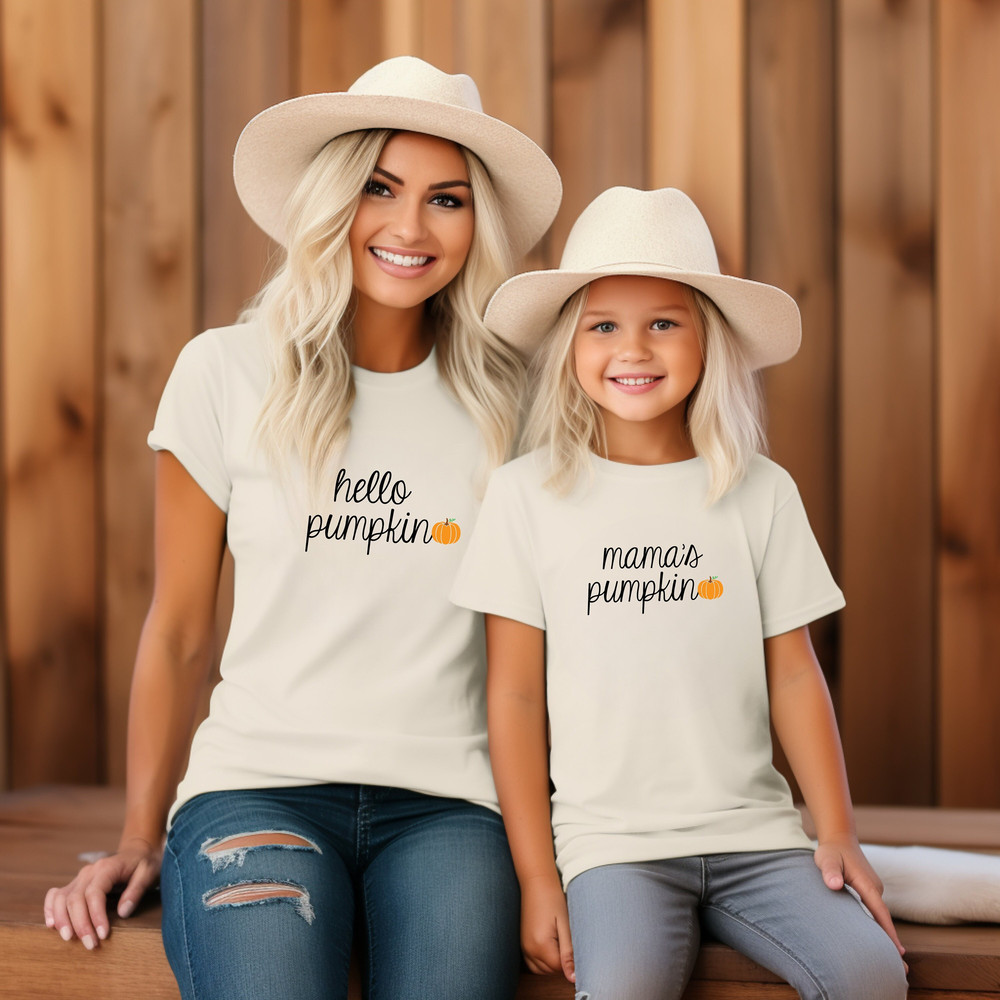 Mommy And Me Fall T Shirts - Hello Pumpkin - Mama's Pumpkin - Matching set for Mommy and Daughter - Matching Set For Mommy and Son.jpg