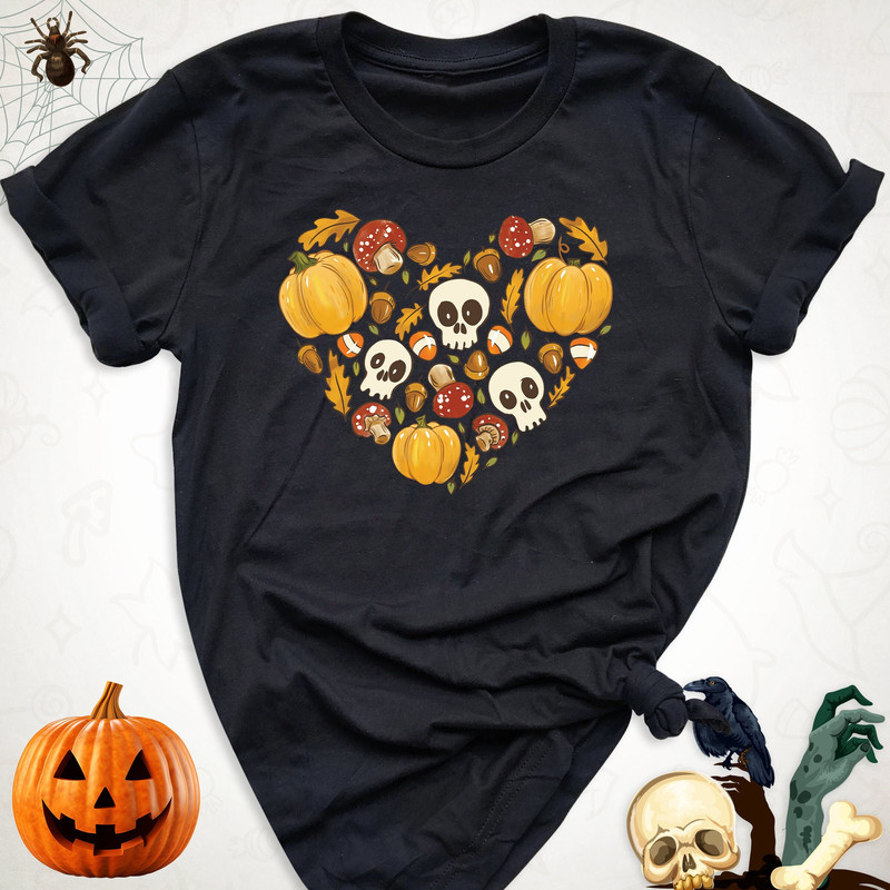 Halloween Heart Spooky Things Shirt, Skeleton Skull Shirt, Halloween Shirt, Pumpkin Fall Shirt, Poisonous Mushroom Tee, Halloween Party Tee.jpg
