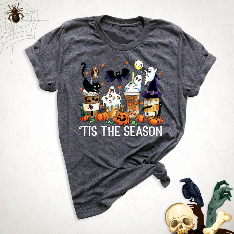 Tis The Season Shirt, Halloween Coffee Shirt, Horror Season Shirt, Ghost Shirt, Witch Hat Shirt, Pumpkin Shirt, Halloween Party Shirt.jpg
