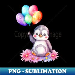 baby penguin holds balloon - PNG Transparent Digital Download File for Sublimation - Unleash Your Creativity