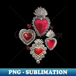 Mexican milagrito vibrant red heart silver folk art elegant pattern maximalist decoration - PNG Transparent Sublimation Design - Revolutionize Your Designs