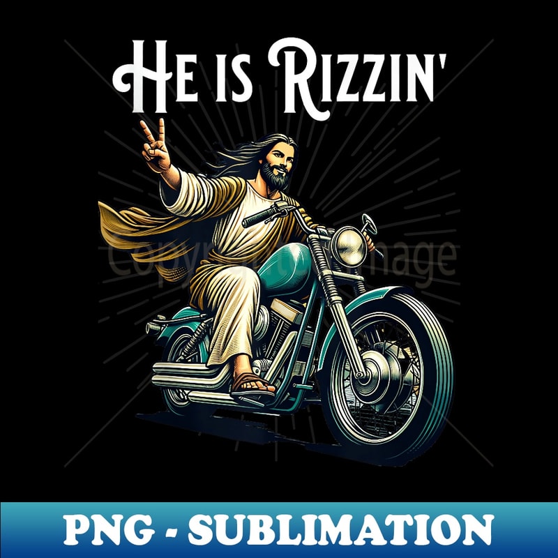 Motorcycle Rizz Rizzen Funny Rizz He is Rizzin Jesus Riding Motorcycle - Art | Inspire ...