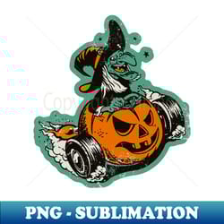 vintage witch in jack o'lantern car - artistic sublimation digital file