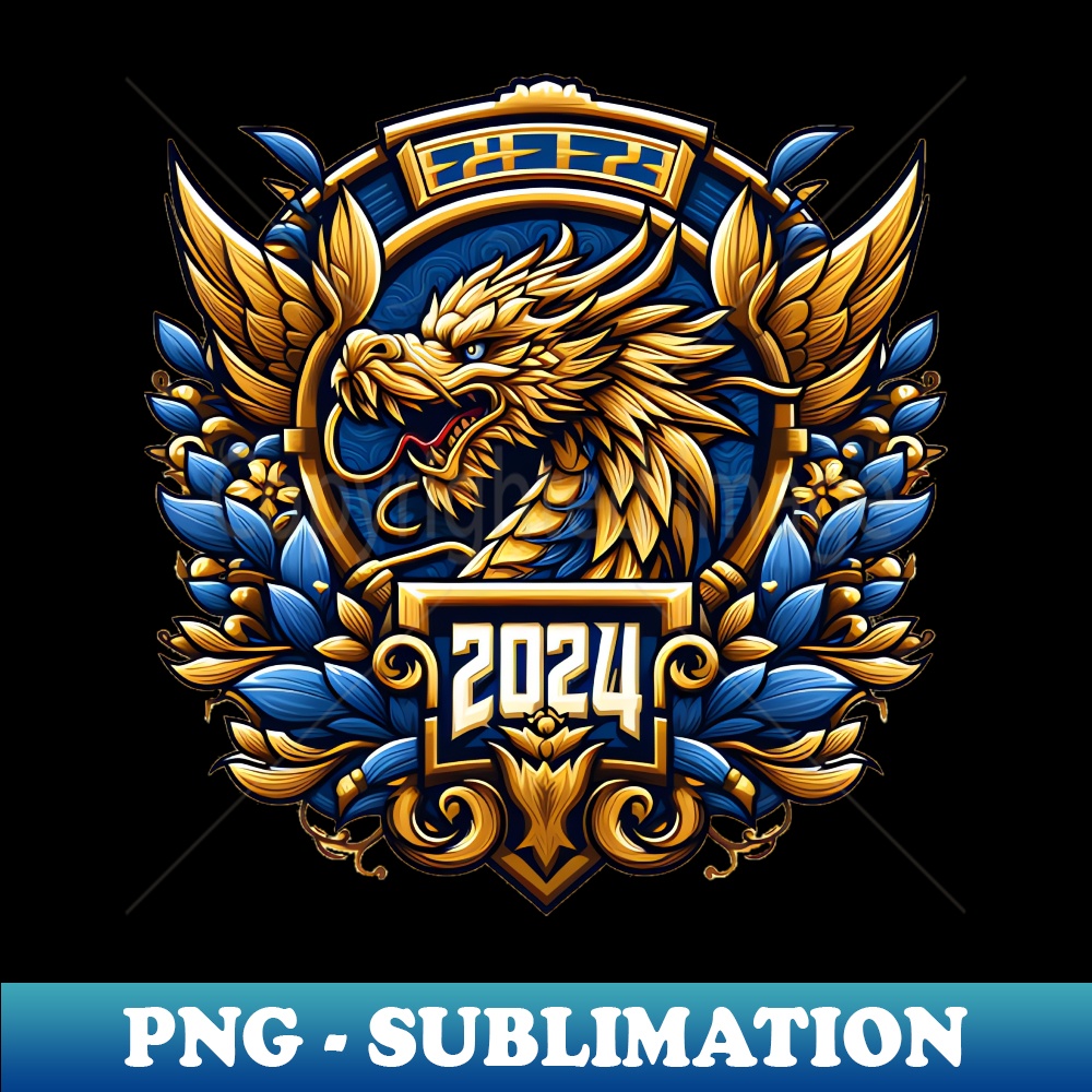 Wooden Gold Blue Dragon 2024 No6 - Digital Sublimation Download File - Defying the Norms