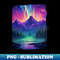 Northern Light Scenery With Mountains Rivers and Trees - High-Quality PNG Sublimation Download - Create with Confidence