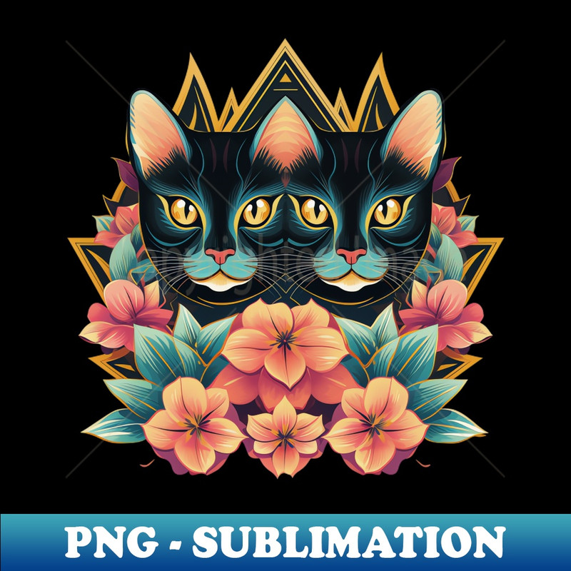 Beautiful illustration of art black cats with a graphic pattern Fashionable stylish print - Unique Sublimation PNG Download - Fashionable and Fearless