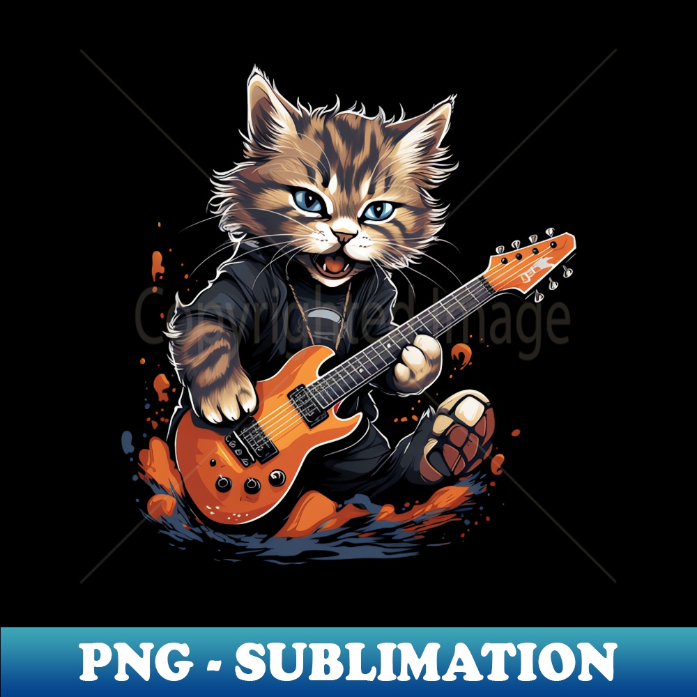 Rockstar Cat Playing Guitar - PNG Transparent Digital Download File for Sublimation - Spice Up Your Sublimation Projects