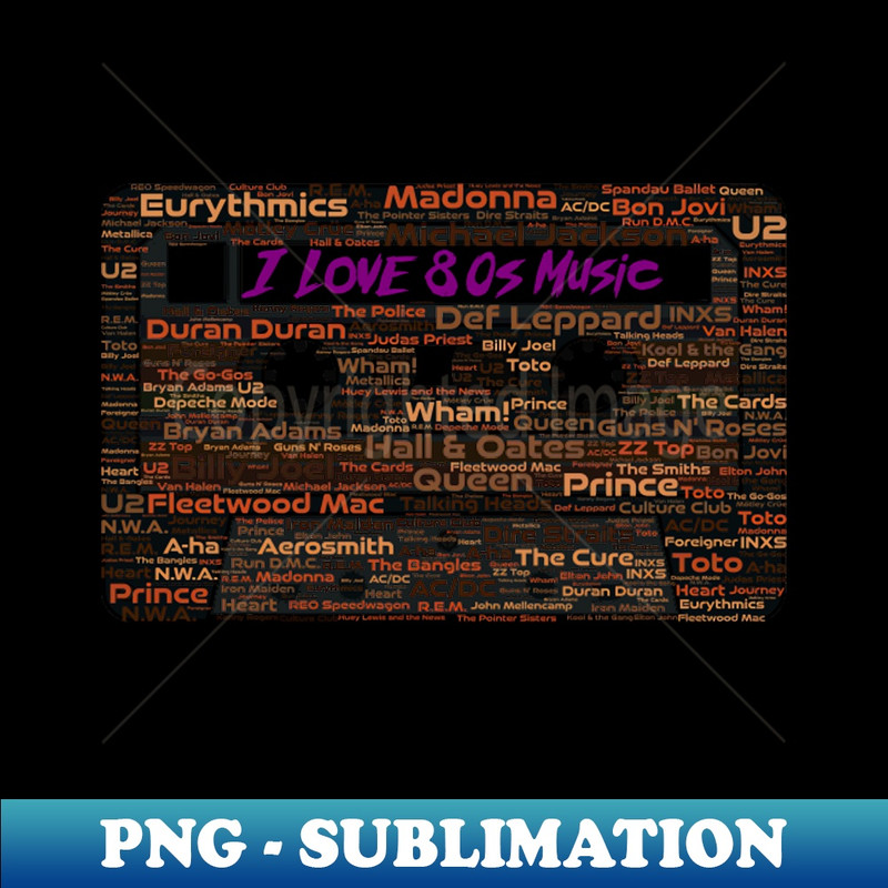 80s Music Wordcloud for Lighter Backgrounds - Unique Sublimation PNG Download - Defying the Norms