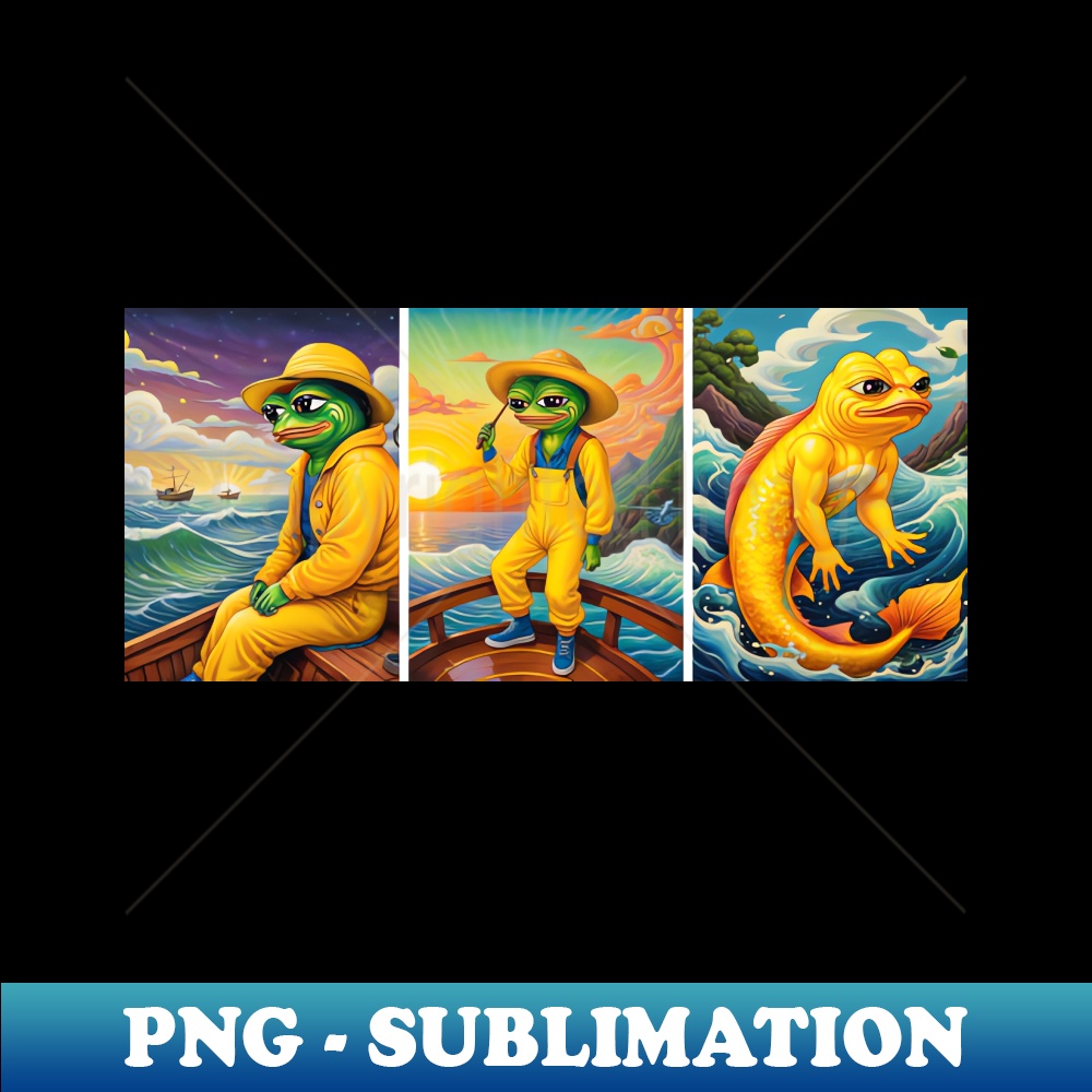 Pepe Goes Fishing 1 - PNG Transparent Sublimation Design - Fashionable and Fearless