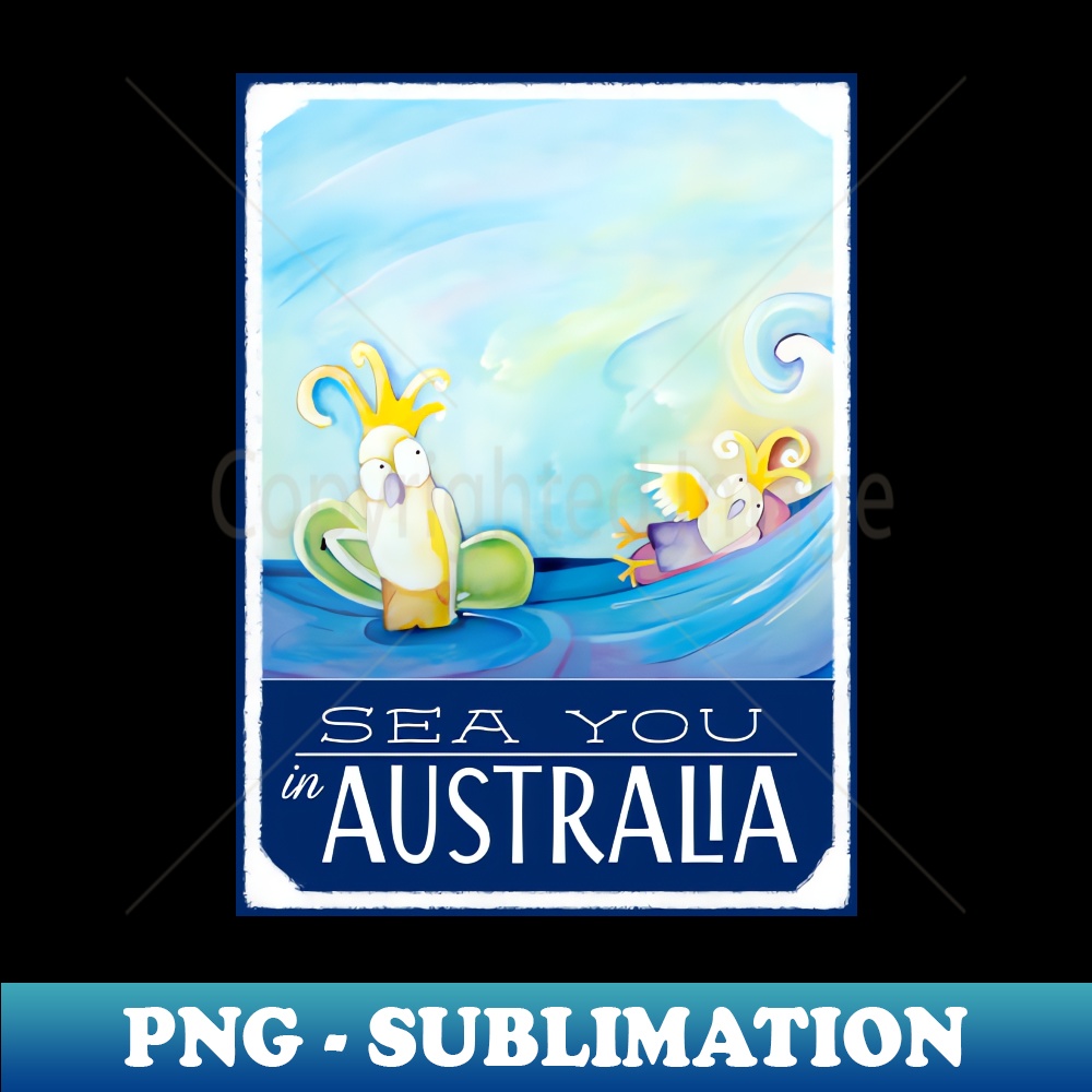 Sea You in Australia - Cockatoos on Flip-Flops - Vintage Sublimation PNG Download - Unleash Your Creativity