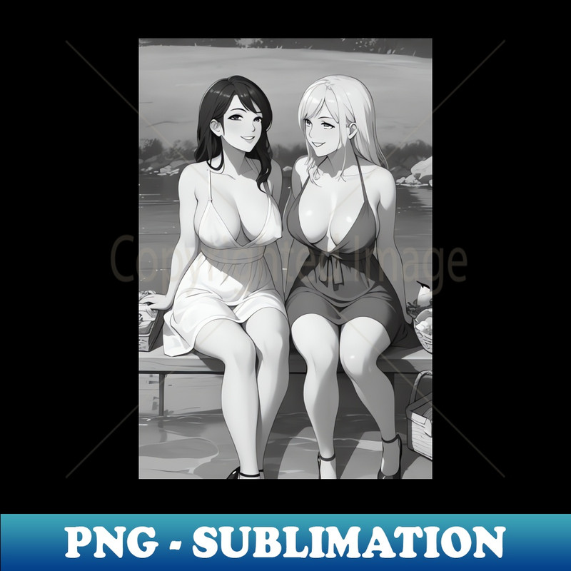 picnic at the park - kawaii anime girls by the river - Exclusive PNG Sublimation Download - Perfect for Sublimation Mastery