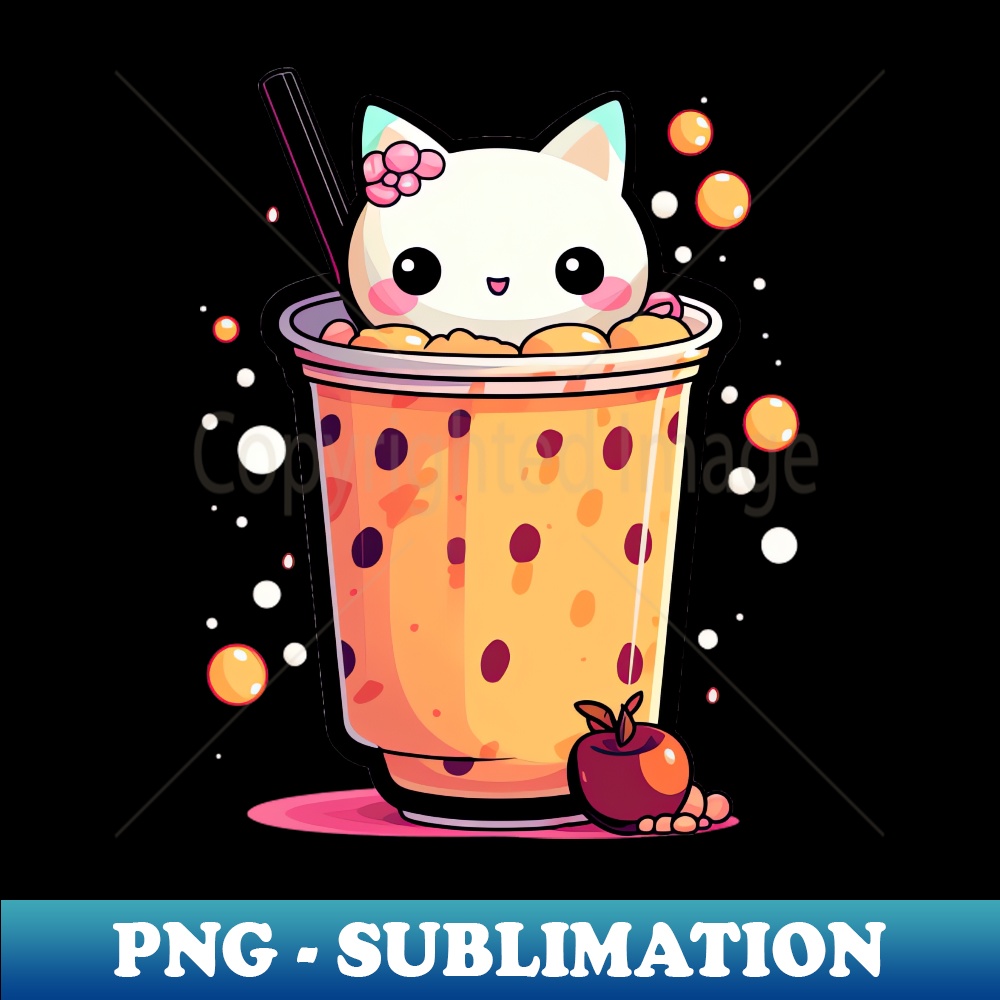 Cute Cat Bubble Tea - High-Resolution PNG Sublimation File - Revolutionize Your Designs