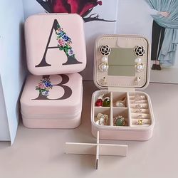 1pc Letter Flower Jewelry Case, Portable Jewelry Box, Jewelry Earrings Rings Necklaces Bracelets Pendants Organizer Box