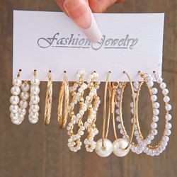 5 Pairs Set Of Delicate Hoop Earrings Zinc Alloy Jewelry With Imitation Pearl Design Simple Vintage Style Gift For Women