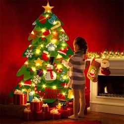 DIY 33 Felt Christmas Tree DIY Kids Toys Xmas Decoration Ornaments Santa Claus Children's Tree Crafts With Light Hanging