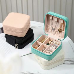 Portable Mini Jewelry Storage Box Travel Organizer Jewelry Case Leather Storage Earrings Necklace Ring Jewelry Organizer