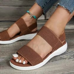 Women Summer Fashion Sandals 2023 Mesh Casual Fish Mouth Sports Sandals Large Size Flying Woven Flat Shoes Sandalias