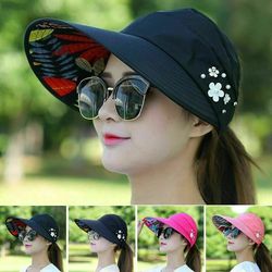 Womens Ladies Summer Wide Brim Foldable Sun Hat Anti-UV Beach Visor Caps Hats, Woman Beautiful Summer Caps, Woman Hts