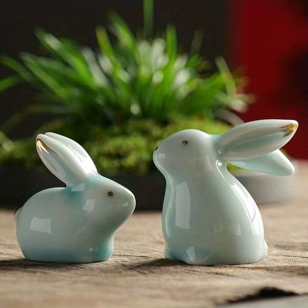 A Pair Ceramic Bunny Rabbits Figurine For Home Decor And GiftsPorcelain Modern Art Home Decoration  0