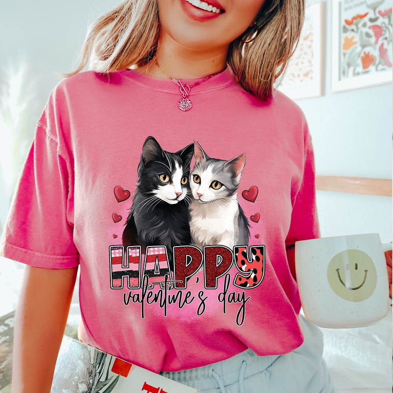 Comfort Colors® Valentines Cat Shirt, Cat Lover Shirt, Cute Valentine Cats Cat Hearts Shirt, Valentines Day Shirts for Women Valentine's Day.jpg