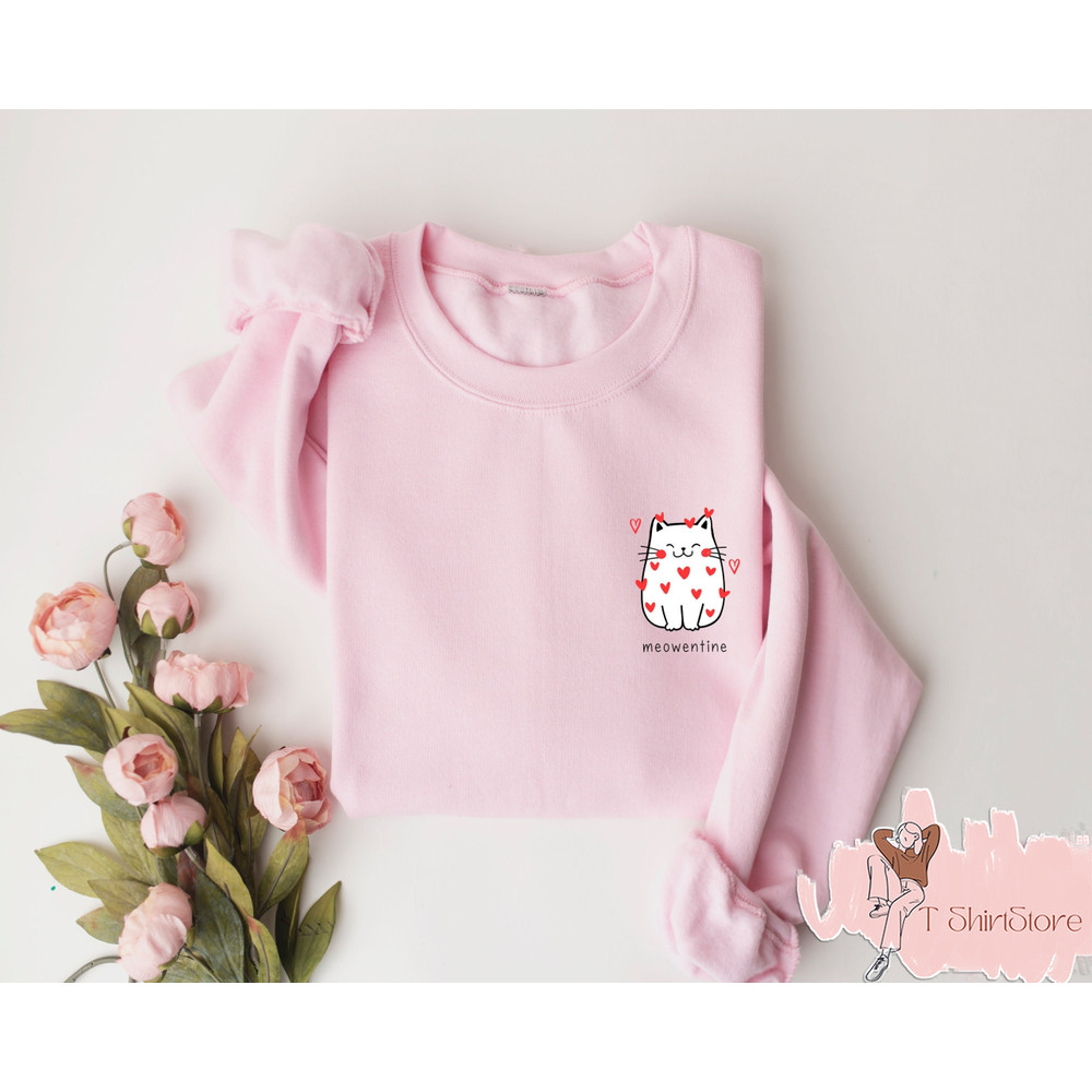 Women's Valentine Cat Sweatshirt, Happy Meowentines, Meowentine Sweater, Valentines Day Hoodie, Minimalist Cat, Funny Valentines Gift.jpg