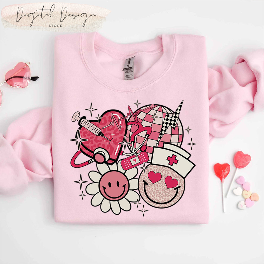 Comfort Colors Nurse Valentine Smile Face Retro Shirt, Valentines Nurse Shirt, Valentine Day Shirt, Valentines Heart, Nurse Valentine Tee.jpg