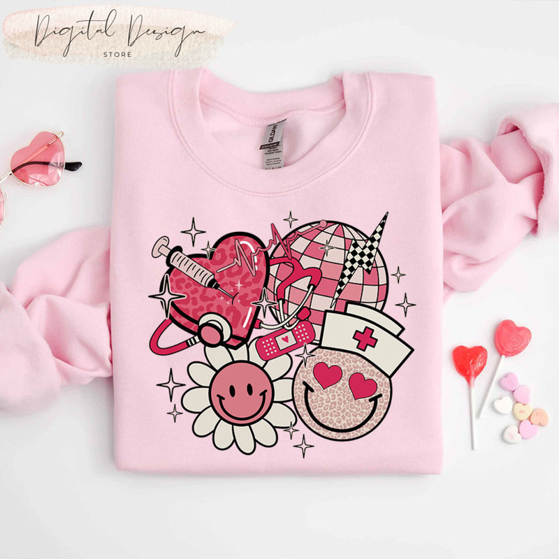 Comfort Colors Nurse Valentine Smile Face Retro Shirt, Valentines Nurse Shirt, Valentine Day Shirt, Valentines Heart, Nurse Valentine Tee.jpg