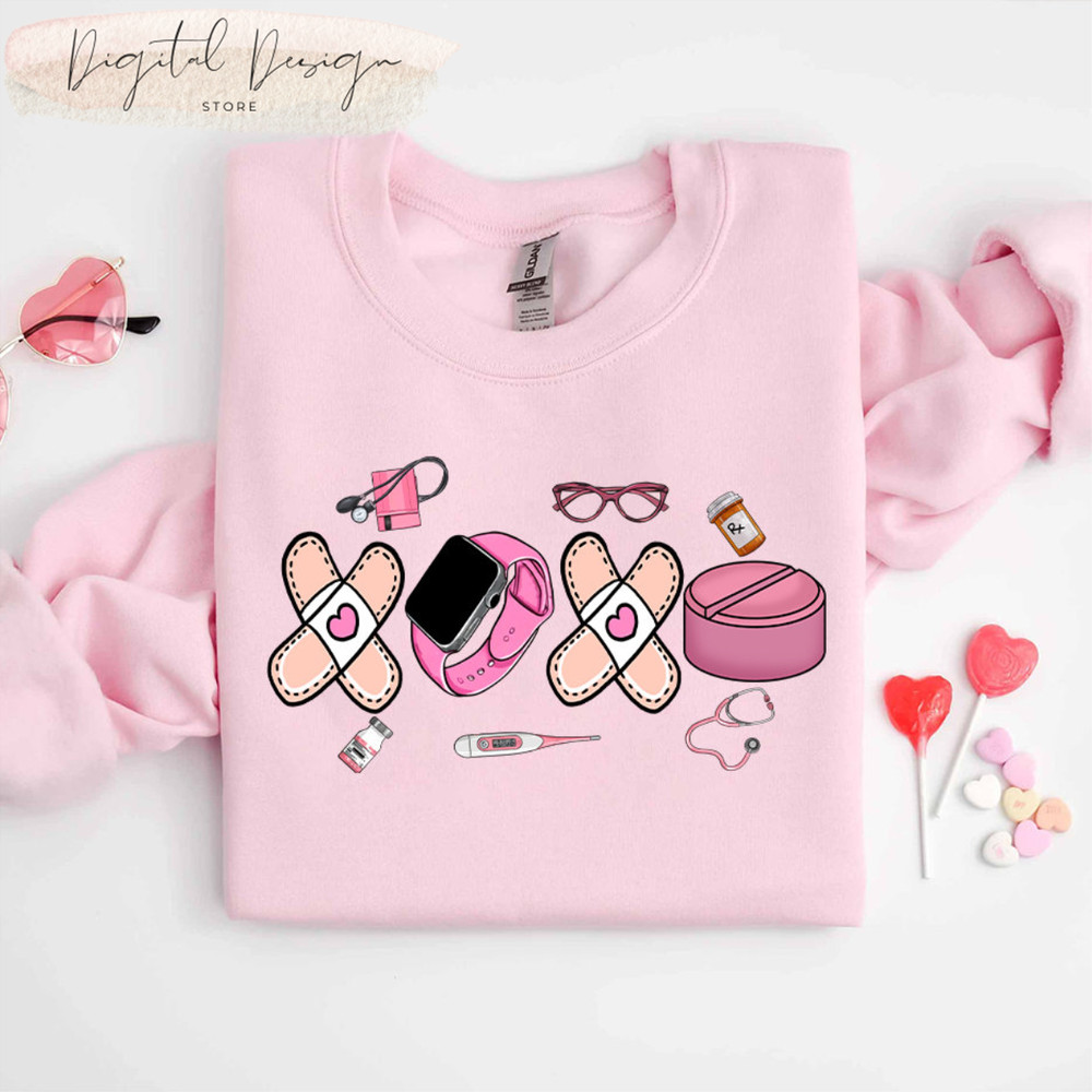 Comfort Colors Nurse Valentines Day XOXO Shirt, Valentines Day Gift for Nurse, Health Supplies Sweatshirt, Nurse Valentine, Nursing School.jpg